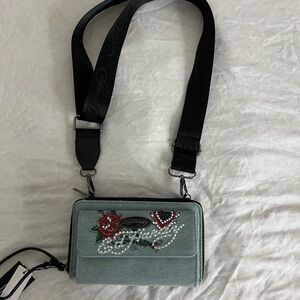 Ed Hardy Embroidered diamond Crossbody Bag detachable